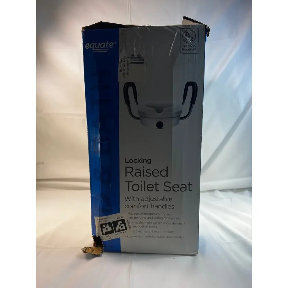 New Locking Raised Toilet Seat Equate IOB Adjustable Comfort Handles Homehealth